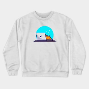 Cute Cat Sleeping On Laptop With Coffee Cup Cartoon Vector Icon Illustration Crewneck Sweatshirt